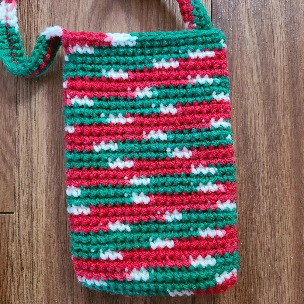 Handmade Hand Crochet Cell Phone Case Holder Crossbody Bag, New